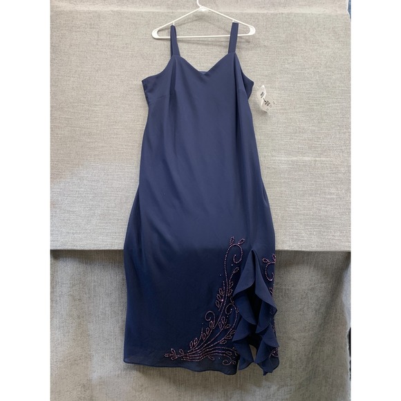 R&M Richards Dresses & Skirts - R&M Richards‎ 2 Pieces Set Dress Womens 16 Navy Beaded Side Slit Sleeveless